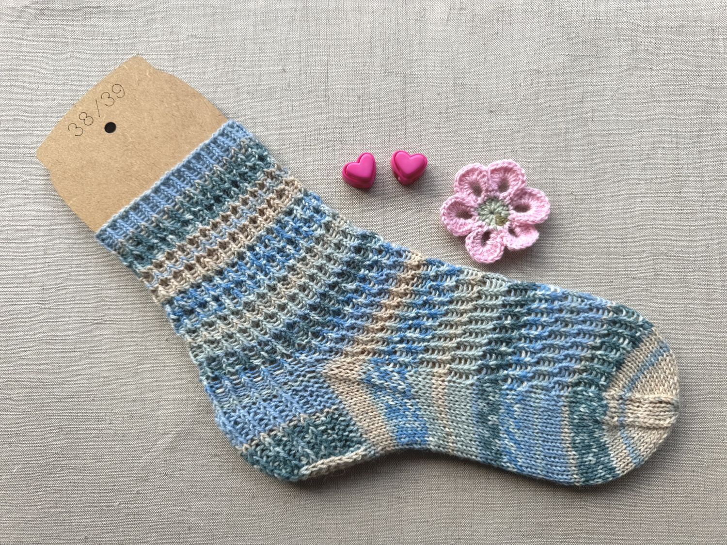Handgestrickte Socken Küstenwind, Größe 37/38